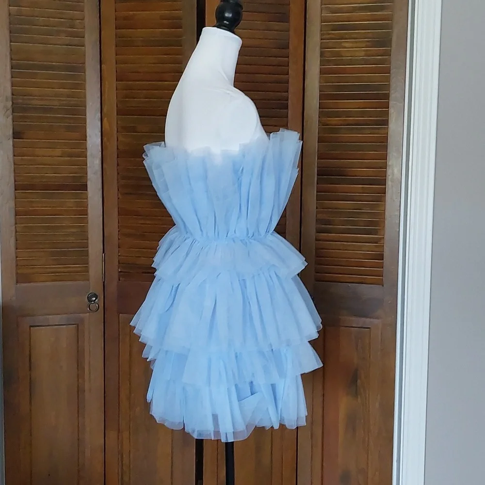 Mable Light Blue Tiered Tulle Mini Dress Sz S - Picture 5 of 15